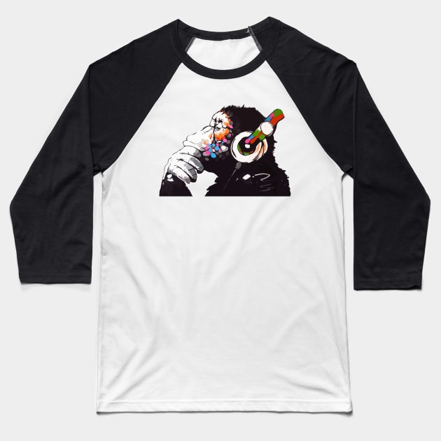 BANKSY DJ Monkey Thinker Baseball T-Shirt by inkstyl